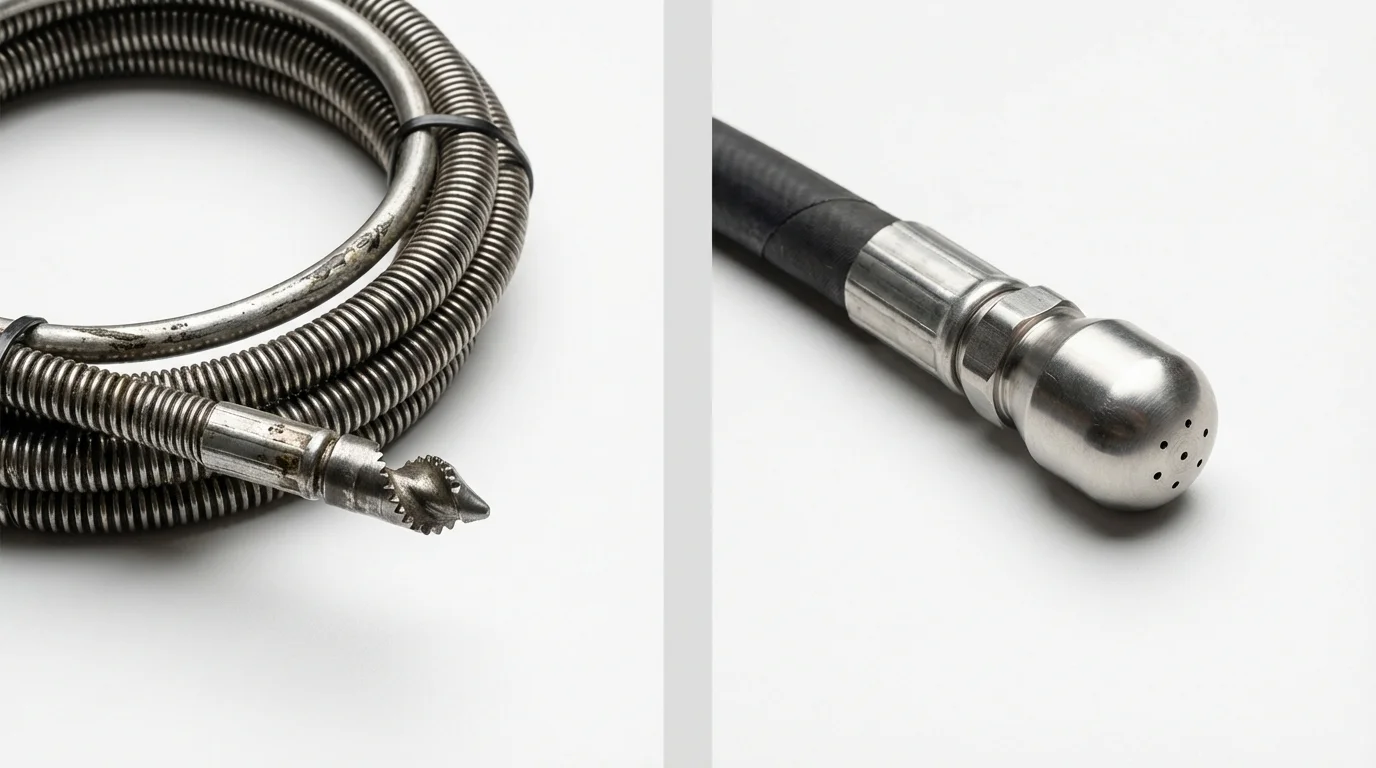Drain snake cable and hydro jetting nozzle used for drain cleaning in Polson, MT
