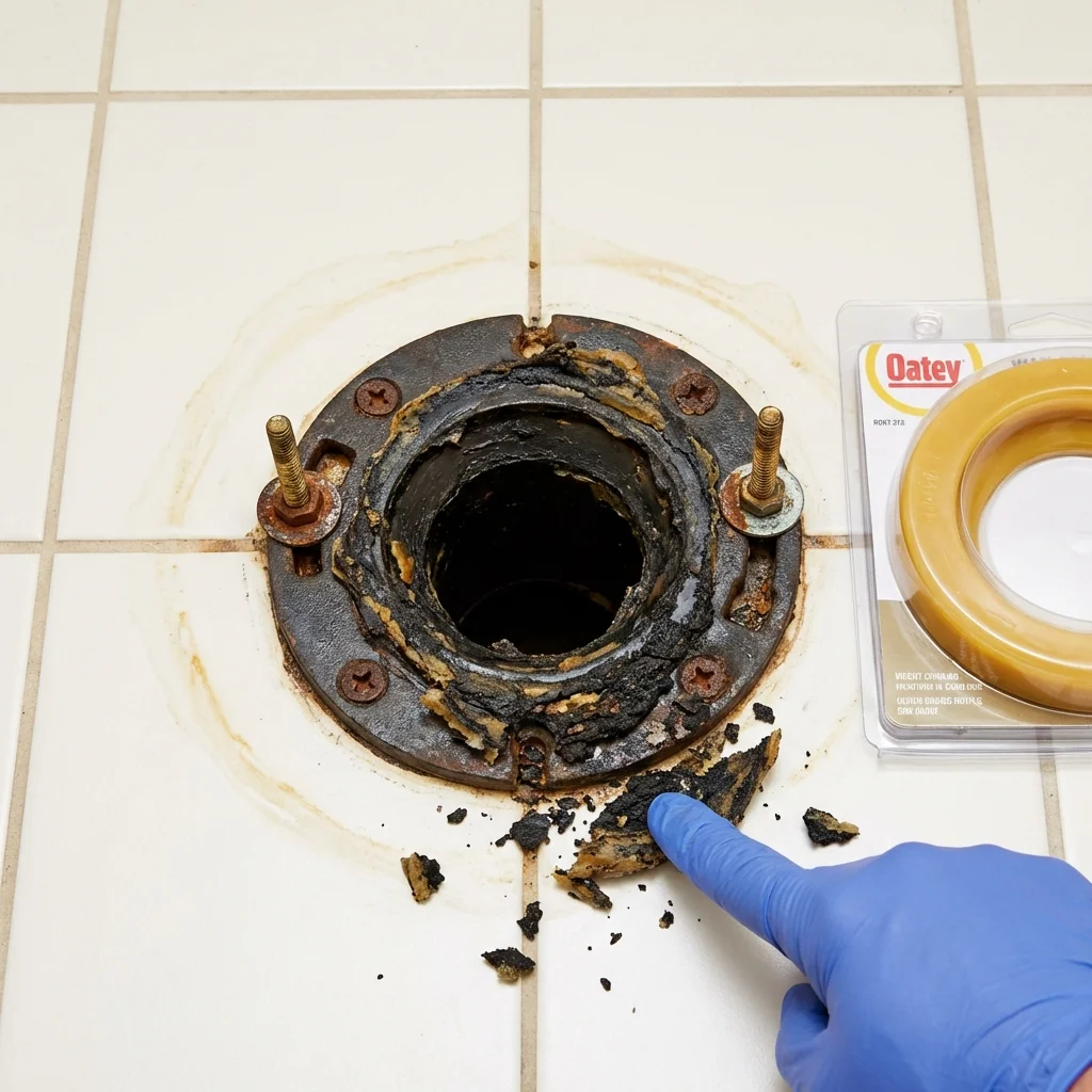 Failed wax ring showing water seepage at the base of a toilet in a Polson, MT home
